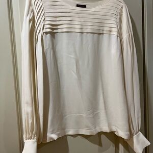 Escada Cream Long Sleeve Pleated Blouse with Bib Collar